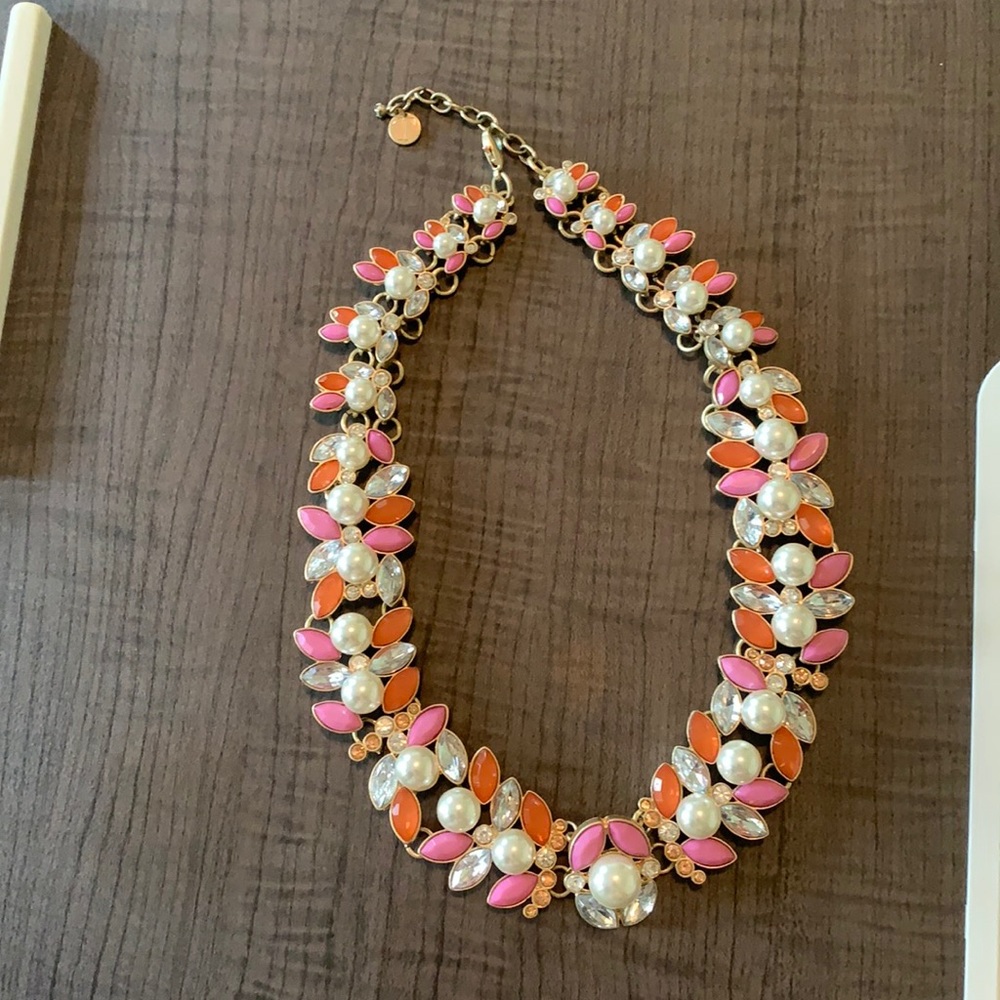 Talbots Pink Orange Pearl Clear Statement Necklace